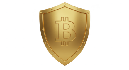 Golden Bitcoin Shield Protection Secure Cryptocurrency Investment 3D