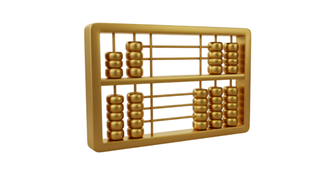 Golden Abacus Calculator on Transparent Background 3D Rendering Illustration