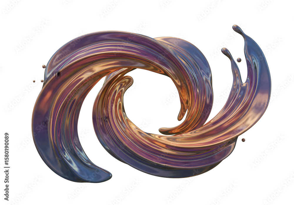 Poster abstract 3d rendering of dynamic iridescent liquid splash on transparent background