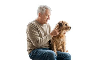Happy Senior Man Petting Dog Transparent Background Illustration