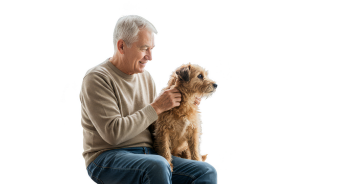 Happy Senior Man Petting Dog Transparent Background Illustration