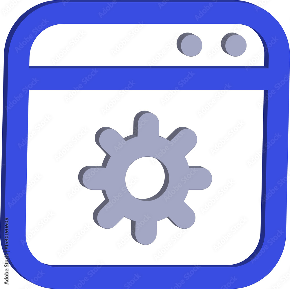 Fototapete a blue browser window icon with a grey gear symbol inside representing settings or configuration iso