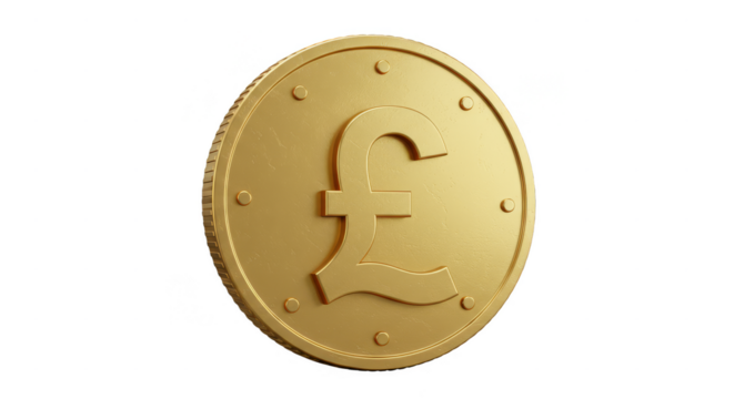 Golden Pound Coin Financial Investment on Transparent Background - Powered by Adobe