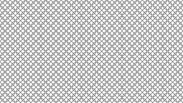Seamless pattern of interlocking circles and squares forming a geometric background design element