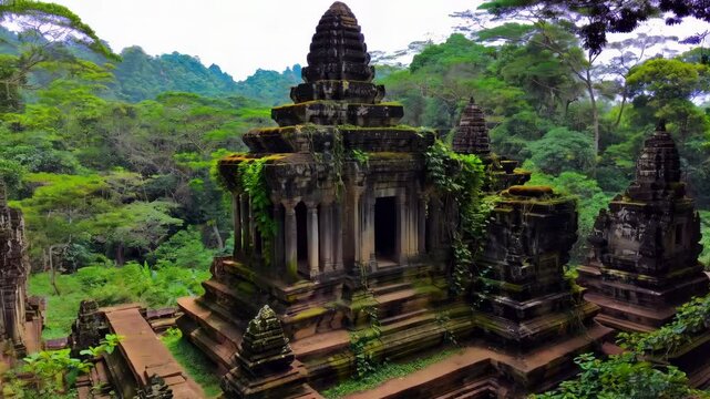 Koh ker temple emerging from lush jungle in cambodia