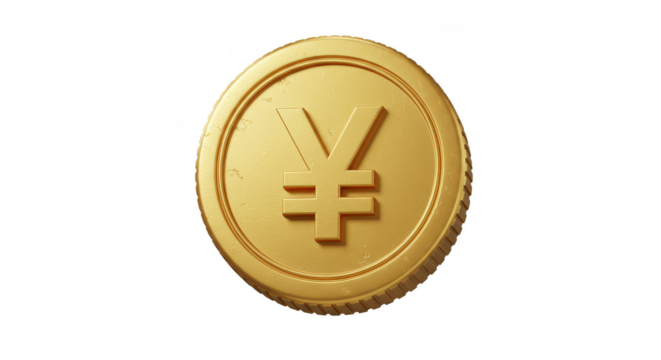 Golden Yen Coin Currency Finance Money Isolated Background