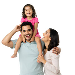 Happy Family Portrait Young Girl on Shoulders with Transparent Background