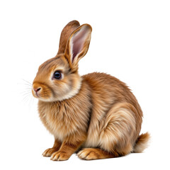 Cute Brown Rabbit Sitting on Transparent background with Soft Fur Texture
