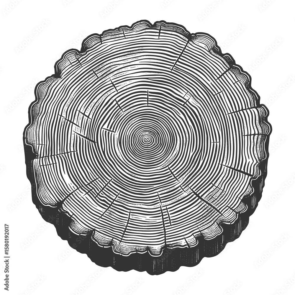 Poster tree trunk cross section showing growth rings sketch engraving generative ai fictional character ras