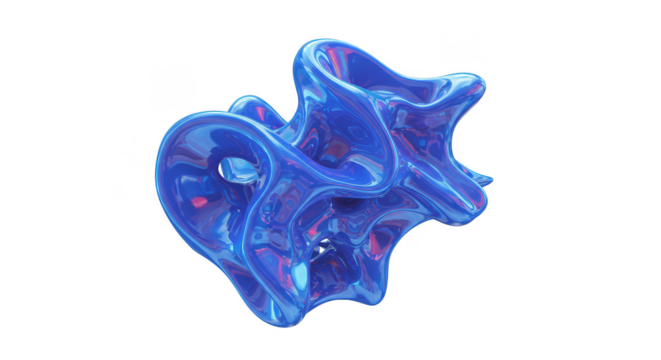 Glossy Blue 3D Shape Render Abstract Element on Transparent Background