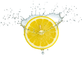 Isolated Illustration Of Yellow Lemon Slice Splashing in Fresh Water