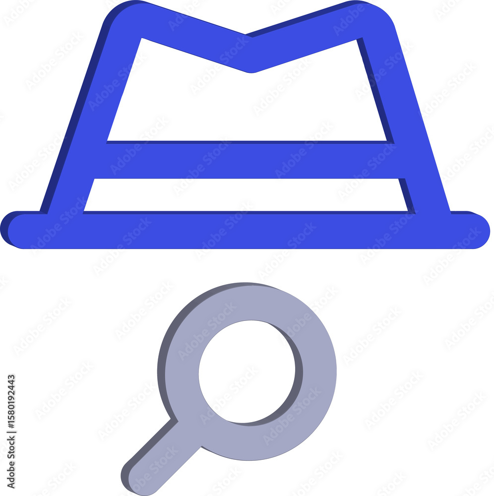 Poster stylized 3d graphic of a detective hat and magnifying glass icon symbolizing investigation and searc