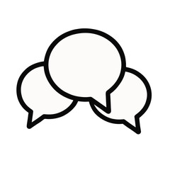 Chat Bubbles Three speech bubbles, one main and two smaller, interconnected with bold black outlines, on a white background