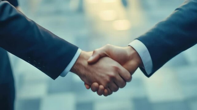Handshake between two businessmen symbolizing a partnership or contractual agreement.