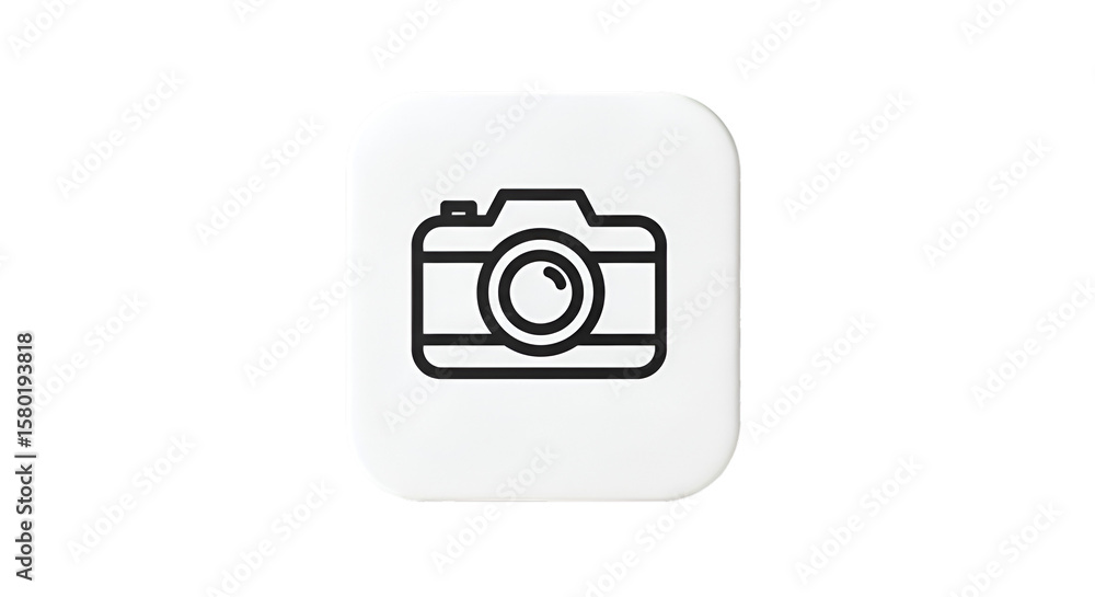 Poster illustration of camera icon with rounded square button on white
