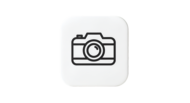 Illustration of Camera Icon with Rounded Square Button on White