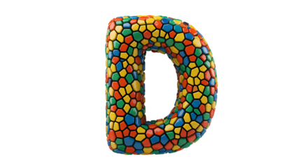 Illustration of Colorful Mosaic D Letter Render Isolated on Black