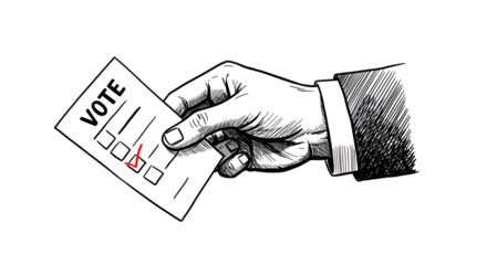 Illustration Of Hand Holding A Vote Document With Red Markings