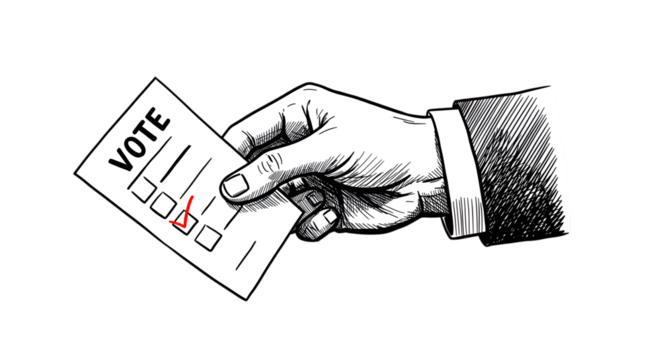 Illustration Of Hand Holding A Vote Document With Red Markings