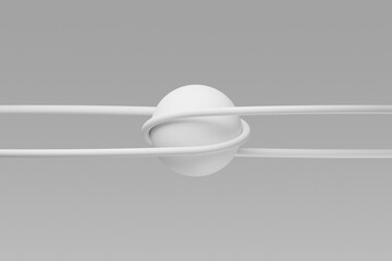3D rendering of a minimalist abstract design with a sphere and intertwined lines representing connection and stability