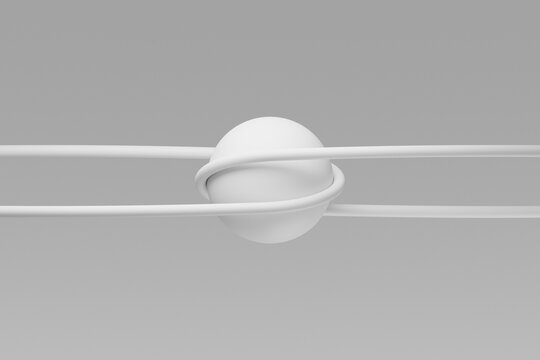 3D rendering of a minimalist abstract design with a sphere and intertwined lines representing connection and stability