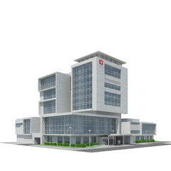 Illustration of a Modern Concrete and Glass Building Exterior with Trees