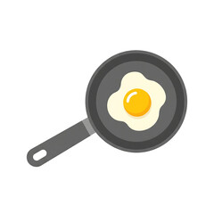 Fried egg in a pan flat style illustration.