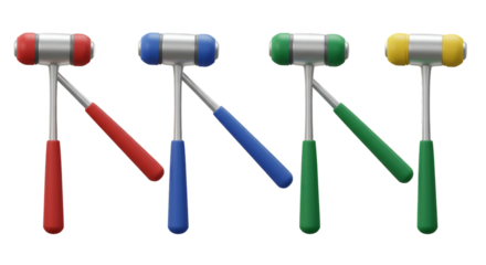Illustration of Four Mallets with Different Colors Isolated Background