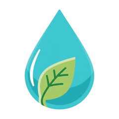 Teal Water Drop with Green Leaf Illustration.