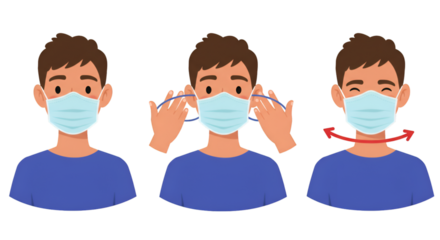 Illustration of Man Wearing a Face Mask Following Safety Steps on Transparent