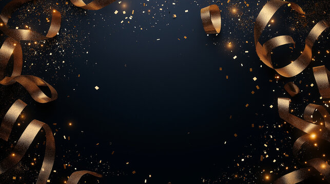 Elegant celebratory background with shimmering ribbons and confetti, perfect for festive events, achievements, and luxurious announcements.