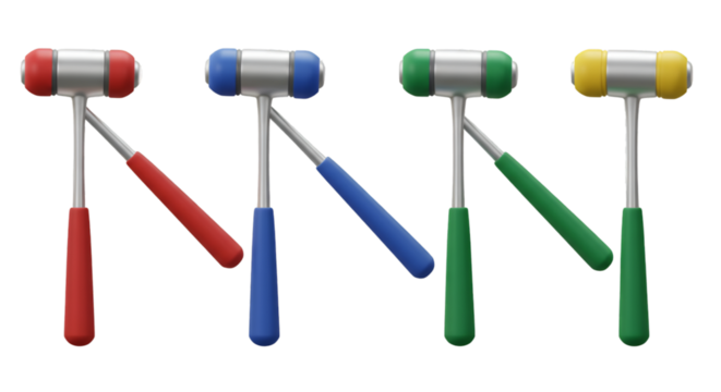 Illustration of Four Mallets with Different Colors Isolated Background