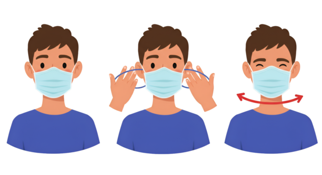 Illustration of Man Wearing a Face Mask Following Safety Steps on Transparent