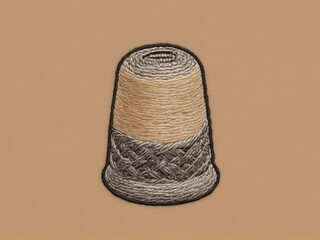  A delicate thimble showcased within an intricate embroidered design against a warm