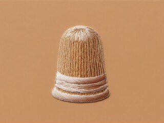  A delicate thimble showcased within an intricate embroidered design against a warm