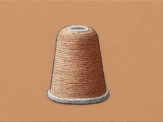  A delicate thimble showcased within an intricate embroidered design against a warm