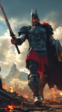 The mighty ancient Greek god Ares walks in armor. Myths come to life! Witness the mighty Greek gods and Titans&mdash;power, fury, and glory in epic video!. High quality FullHD footage