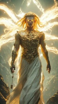 The mighty ancient Greek god Apollo walks in armor. Myths come to life! Witness the mighty Greek gods and Titans&mdash;power, fury, and glory in epic video!. High quality FullHD footage