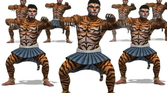 Pulikali Tiger Dance Performance: Men Painted as Tigers in Traditional Costumes