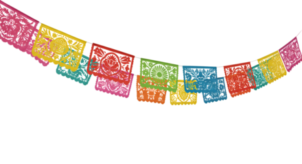 Illustration of Colorful Paper Papel Picado Garland Mexican Traditional
