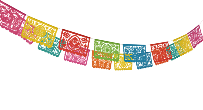 Illustration of Colorful Paper Papel Picado Garland Mexican Traditional