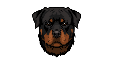 Illustration of Rottweiler Dog Head Portrait on Transparent Background