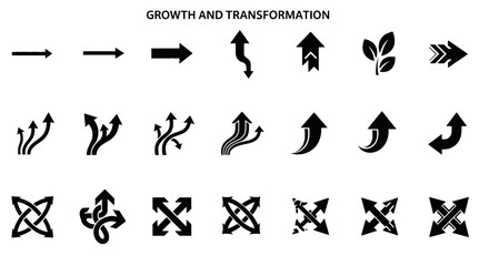 Naklejka premium Illustrations of Growth and Transformation Arrows Representing Progress, Change, and Development in Vector Format for Creative Projects
