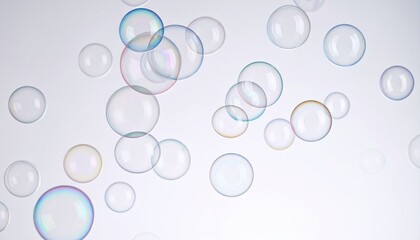 Translucent soap bubble letters floating in mid-air with iridescent rainbow reflections against white studio backdrop 