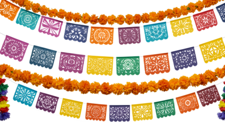 Illustration of Festive Papel Picado Garland With Marigolds and Colorful Culture