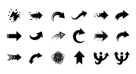 Naklejka premium Diverse Vector Arrow Set Directional Icons for Design Projects, High-Resolution Arrows for Creative Direction and Navigation Elements for Modern User Interfaces