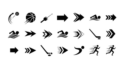 Dynamic Sports Arrows Directional Vector Graphics Set for Active Motion and Flow, Pointing the Way Forward in Sports-Related Designs