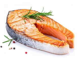 grilled salmon steak isolated on white background
