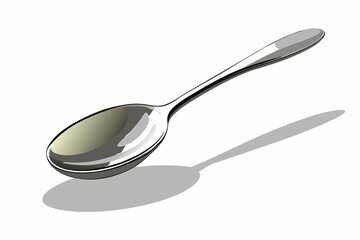 Illustration of a shiny silver spoon with a shadow on white background