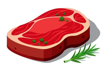 Isometric Steak with Rosemary and Green Peppercorns on a White Background